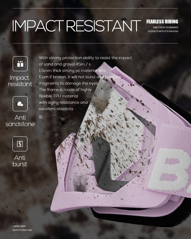 BATFOX Motorcycle Glasses Goggles Dirt Bike Motocross Safety ATV Tactical Riding (Clear-Violet, Adult) - Image 4